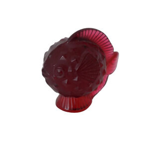 Lalique Crystal France Red Blowfish Pufferfish Figurine Signed